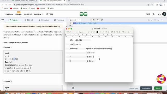 Equal Left and Right Subarray Sum | GFG | POTD | 6th April 2023 | Arrays | Java | C++ | Amazon|Adob смотреть онлайн