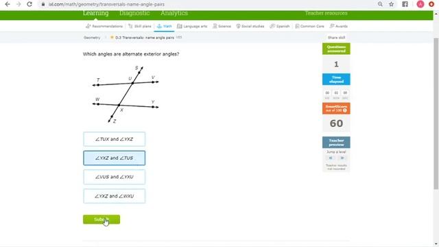IXL D3: Transversals: Name Angle Pairs (Geometry) смотреть онлайн