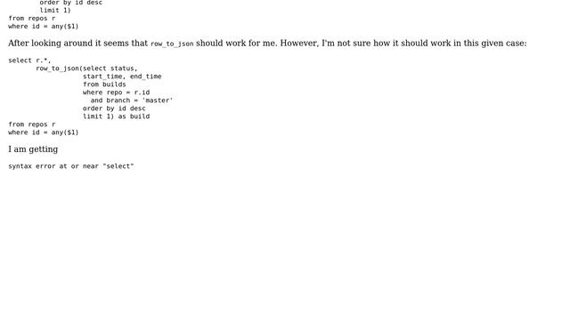 Subquery to return multiple columns or a JSON object смотреть онлайн