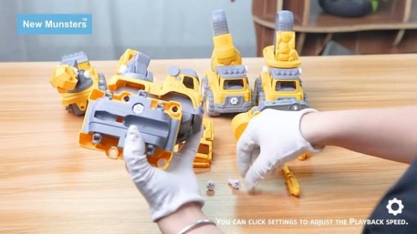 5 in 1 Take Apart Robot Construction Trucks Vehicles Toys Set, Autobots Assemble Steps（ yellow）