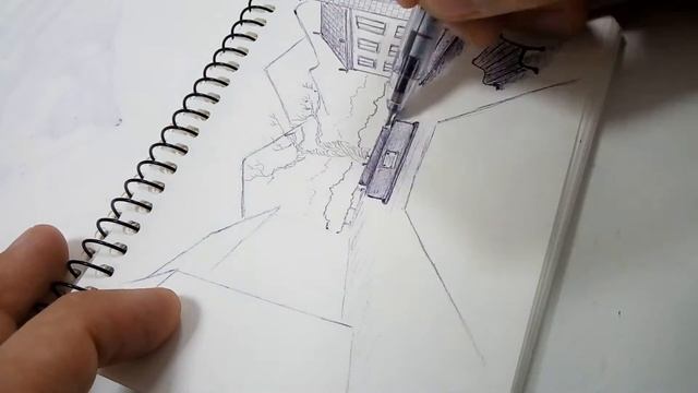 Drawing illustration in sketchbook - speed drawing sketch city park смотреть онлайн
