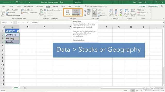 Excel Tutorial - Work With The New Stock And Geography Data Types