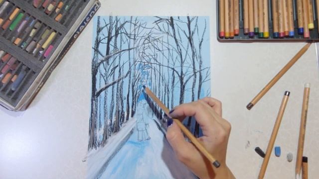 Зимний пейзаж |Перспектива|Как нарисовать красивый пейзаж| смотреть онлайн