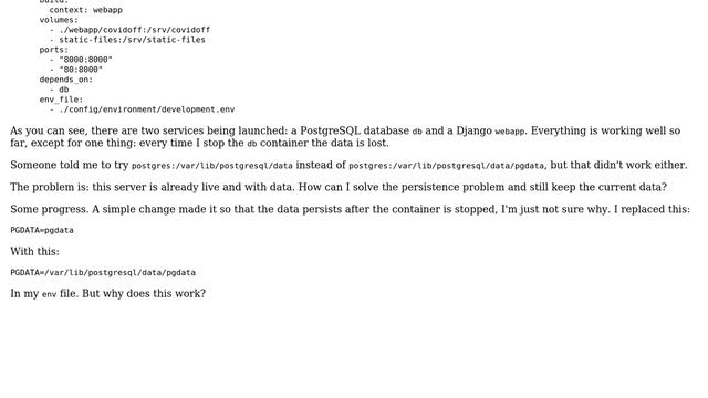 Database Is lost when Docker Container is stopped. How to recover? смотреть онлайн