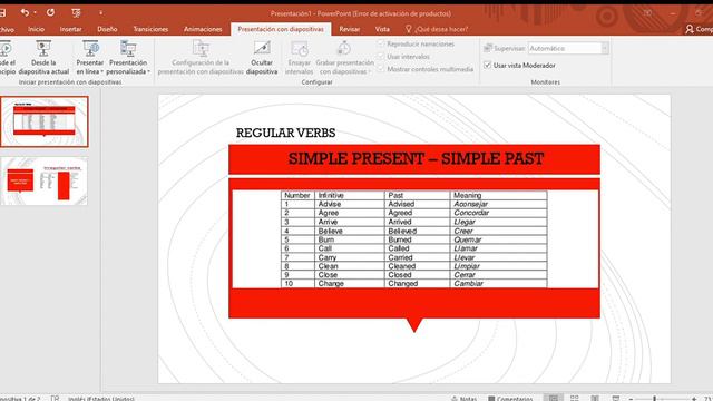 REGULAR AND IRREGULAR VERBS, SIMPLE PRESENT SIMPLE PAST
