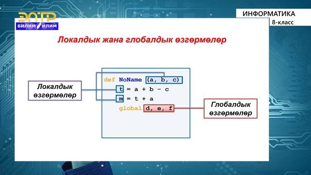 8-класс | Информатика | Функциялар. Маселелерди чыгарууда функцияларды колдонуу смотреть онлайн