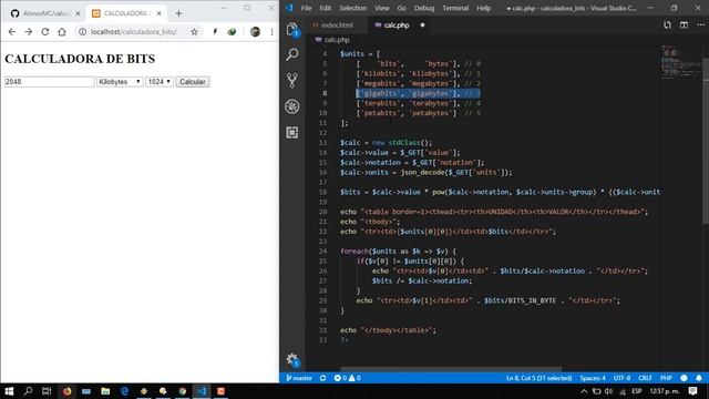 Calculadora De Bits En PHP
