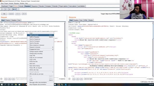 Blind SQL injection with conditional responses | PortSwigger смотреть онлайн