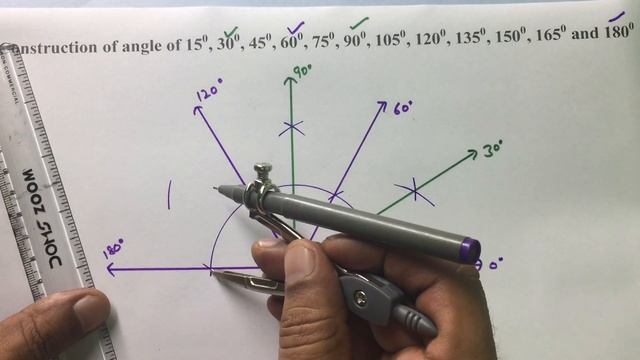 Construction of angle of 15, 30, 45, 60, 75, 90, 105, 120, 135, 150, 165 and 180 degree new смотреть онлайн