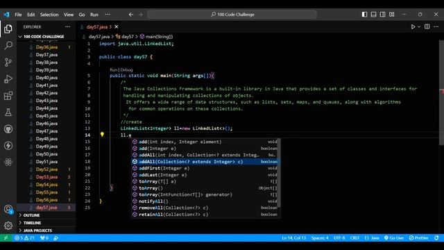 Day 57 of 100 Days Code : Exploring Java Collections - Mastering LinkedList Operations | смотреть онлайн
