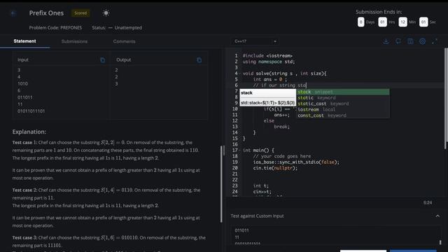 Prefix Ones || CodeChef Starters 75 Solution with Explanation смотреть онлайн