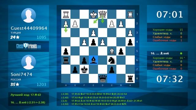 Анализ шахматной партии: Guest44409964 - Soni7474, 0-1 (по ChessFriends.com) смотреть онлайн