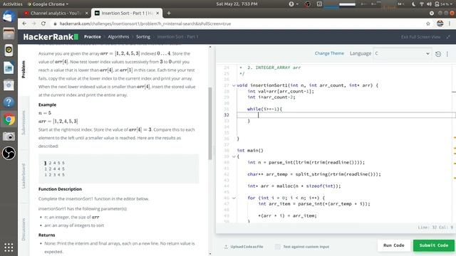 Insertion sort part 1 | HackerRank Solution in C Programming смотреть онлайн
