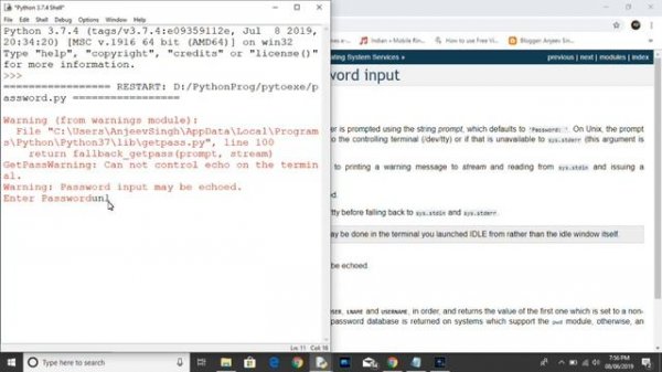 Python getpass( ) without echo password | How to use getpass( ) in windows