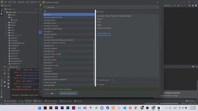Modulenotfounderror: No Module Named 'psycopg2' Odoo