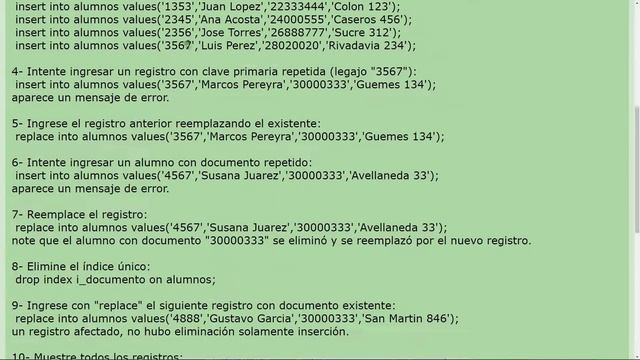 MySQL Ejercicio: 305 Usar el Comando REPLACE para Sustuir Registros de la Tabla alumnos смотреть онлайн