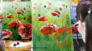 Пишем МАКИ мастихином, Урок живописи маслом Красные Маки.