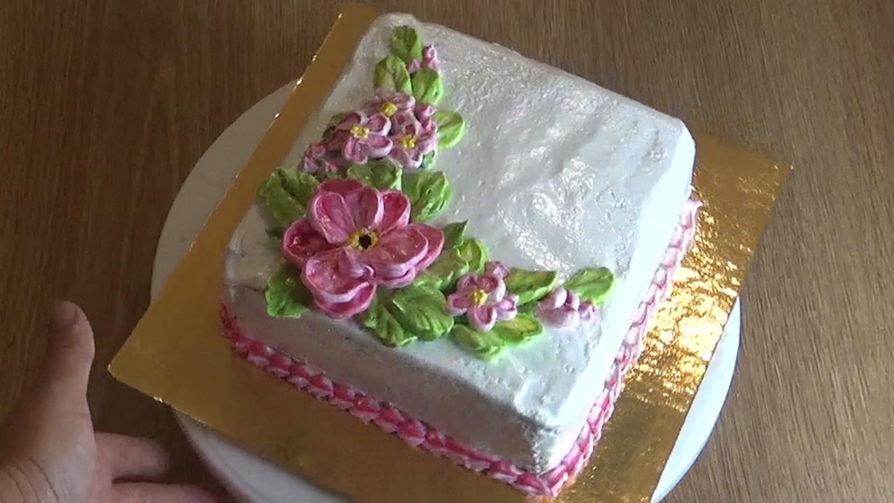 Украшение квадратного торта белково-заварным кремом смотреть онлайн