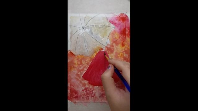 Рисунок гуашью 19. Девушка с зонтиком.