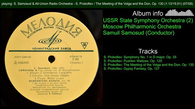 Samuil Samosud. S. Prokofiev: Symphony No. 1, Pushkin Waltzes, Gypsy Fantasy. смотреть онлайн