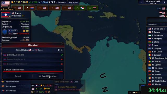 Age of History 2 Speedrun - Modern World Conquer% (1:10:28.73) PB смотреть онлайн