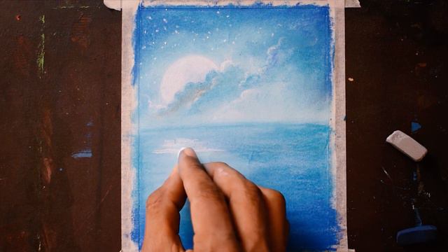 Soft Pastel Drawing | #NightSky | Easy drawing for beginners moonlight night | Night sky landscape смотреть онлайн