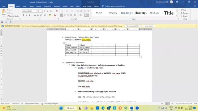 Oracle SQL | Data Dictionary Tables | Meta Data Tables | VARAHI IT смотреть онлайн
