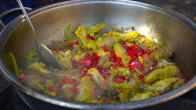 AZERBAIJAN Village: Roasted Chicken With Pomegranate And Chestnut In A Pot, Delicious Village Food
