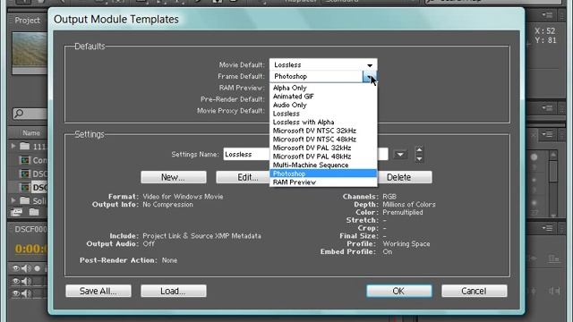 Шаблоны модуля вывода в Adobe After Effects CS4 смотреть онлайн