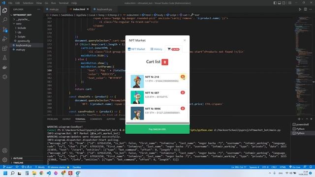 Pythonda telegram web app bot yaratish, telegramda to'lovlar, NFT tokenlar do'koni. Pul ishlash. смотреть онлайн