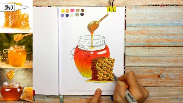 Как нарисовать мед в баночке? / Видео-урок по рисованию маркерами #88 смотреть онлайн