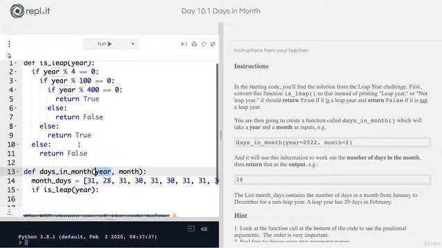 [Interactive Coding Exercise] Days in Month | 100 Days of Code: The Complete Python Pro Bootcamp смотреть онлайн