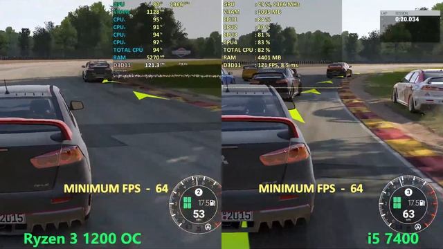 Ryzen 3 1200 OC vs i5 7400 - Gaming test - AMD radeon RX 580 смотреть онлайн