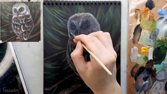 Рисуем сову акрилом (гуашью) смотреть онлайн