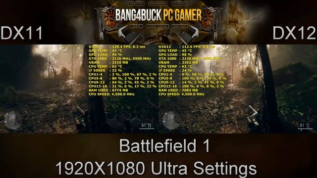 Battlefield 1 DX11 VS DX12 Ultra Settings | GTX 1080 | i7 5960X 4.5GHz смотреть онлайн