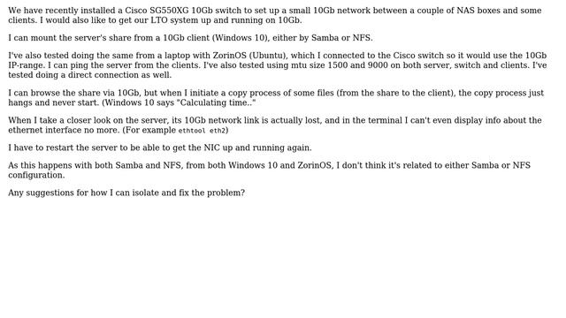 10Gb network. Can browse share (samba/nfs) from clients, but initiating a copy takes server's... смотреть онлайн