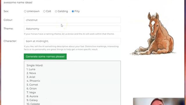 Foal Name Generator - powered by Artificial Intelligence! смотреть онлайн