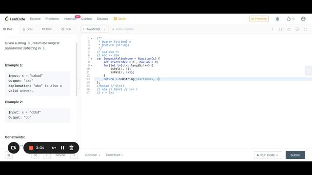 Javascript | 5 Longest Palindromic Substring LeetCode смотреть онлайн