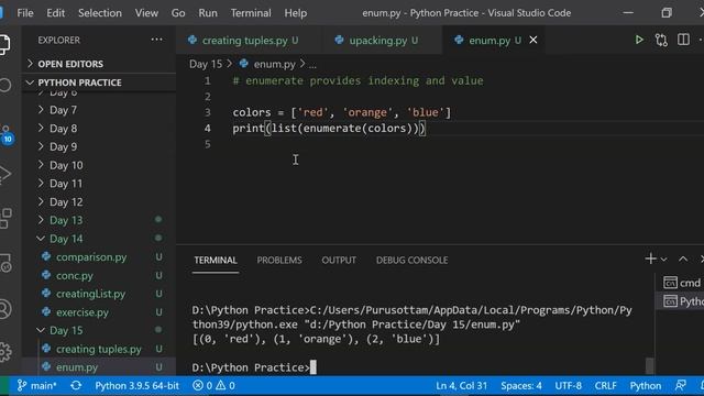 Python Tuples ,enumerate, Slicing, Del Statement Day 15 смотреть онлайн