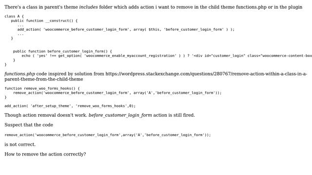 Wordpress: Remove action within a class in a parent theme's includes folder from the child theme смотреть онлайн