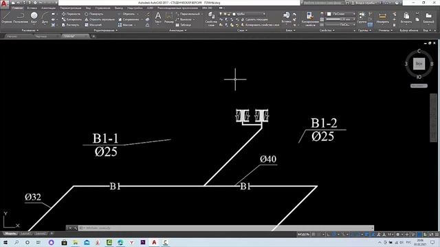 Построение аксонометрической схемы системы водоснабжения (В1)