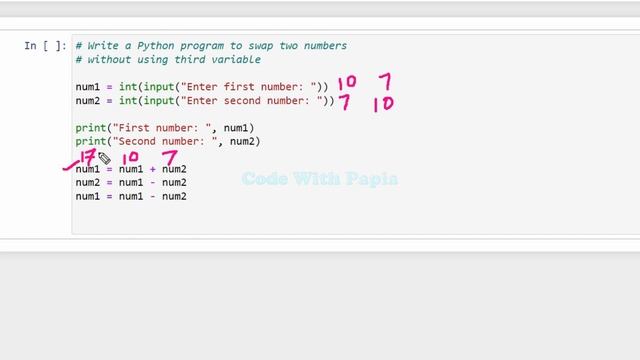 Write a Python program to swap two numbers without using third variable смотреть онлайн