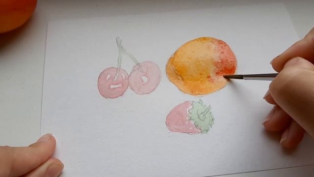 Акварель для начинающих. Как нарисовать НАТЮРМОРТ с абрикосом, клубникой и черешней смотреть онлайн