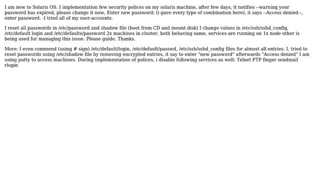 Solaris 10 - password expired, enter new password, access denied смотреть онлайн