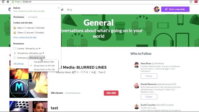 Blab chrome webRTC webcam mic alert settings смотреть онлайн