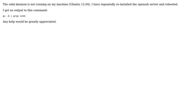 Ubuntu: sshd daemon not running ubuntu 12.04 смотреть онлайн
