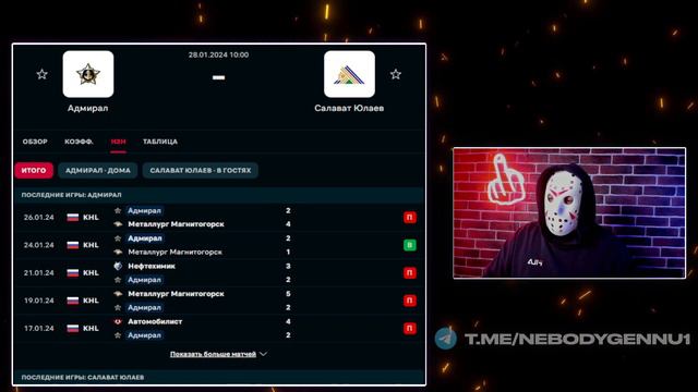 ❄️ Адмирал Салават Юлаев прогноз на хоккей сегодня КХЛ 28.01.24 смотреть онлайн