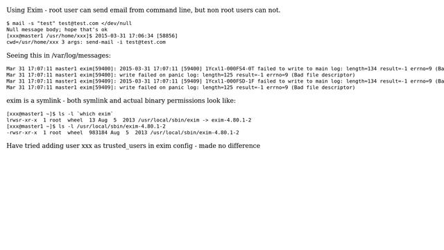 Unix & Linux: non-root users unable to send mail from command line using exim (2 Solutions!!) смотреть онлайн