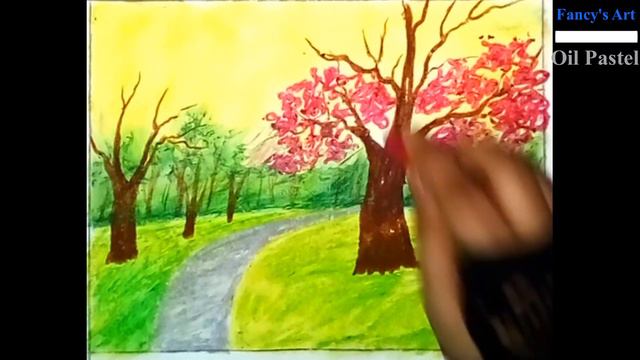 Cherry Blossom tree painting with oil pastel/cherry blossom tree painting/easy drawing/art video смотреть онлайн