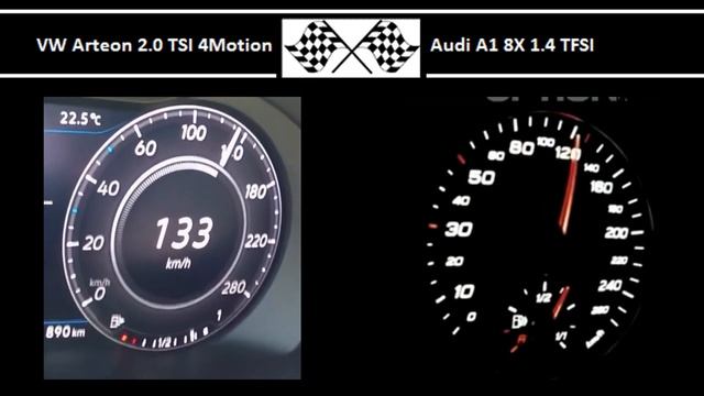 VW Arteon 2.0 TSI 4Motion VS. Audi A1 8X 1.4 TFSI - Acceleration 0-100km/h смотреть онлайн